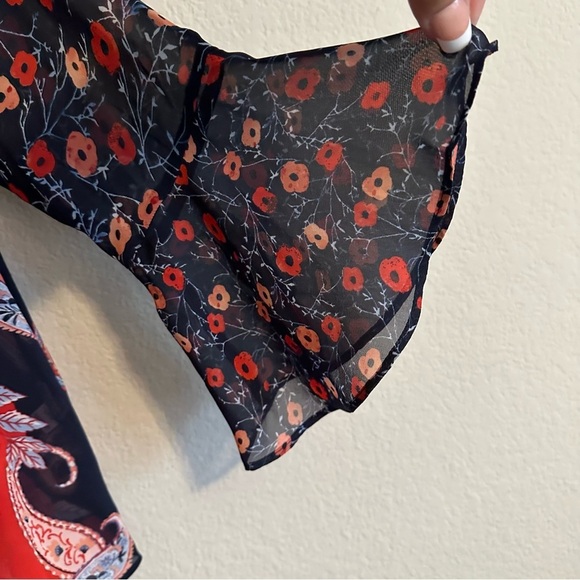 Boho Paisley Floral Bell Sleeve Sheer Blouse Sz M Retro Vintage Chic Fairytale - Picture 13 of 15